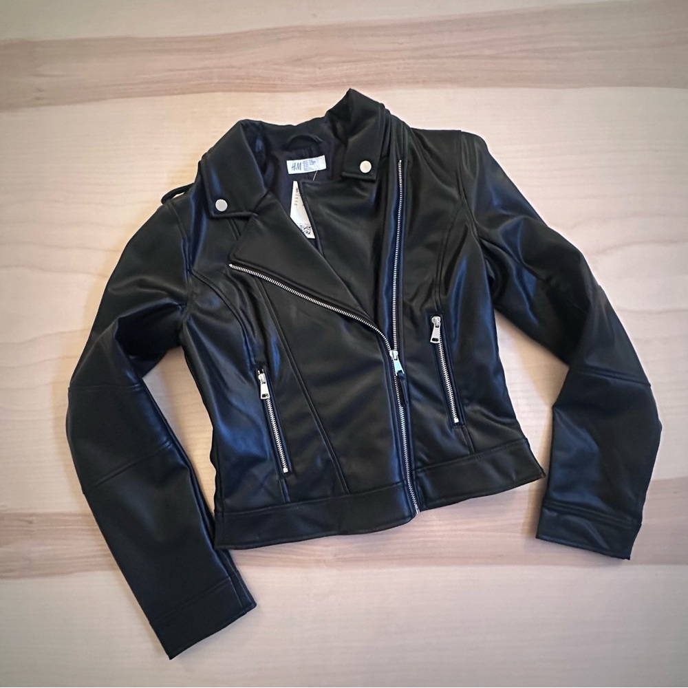 H&M Black Leather Jacket with Silver Accents
